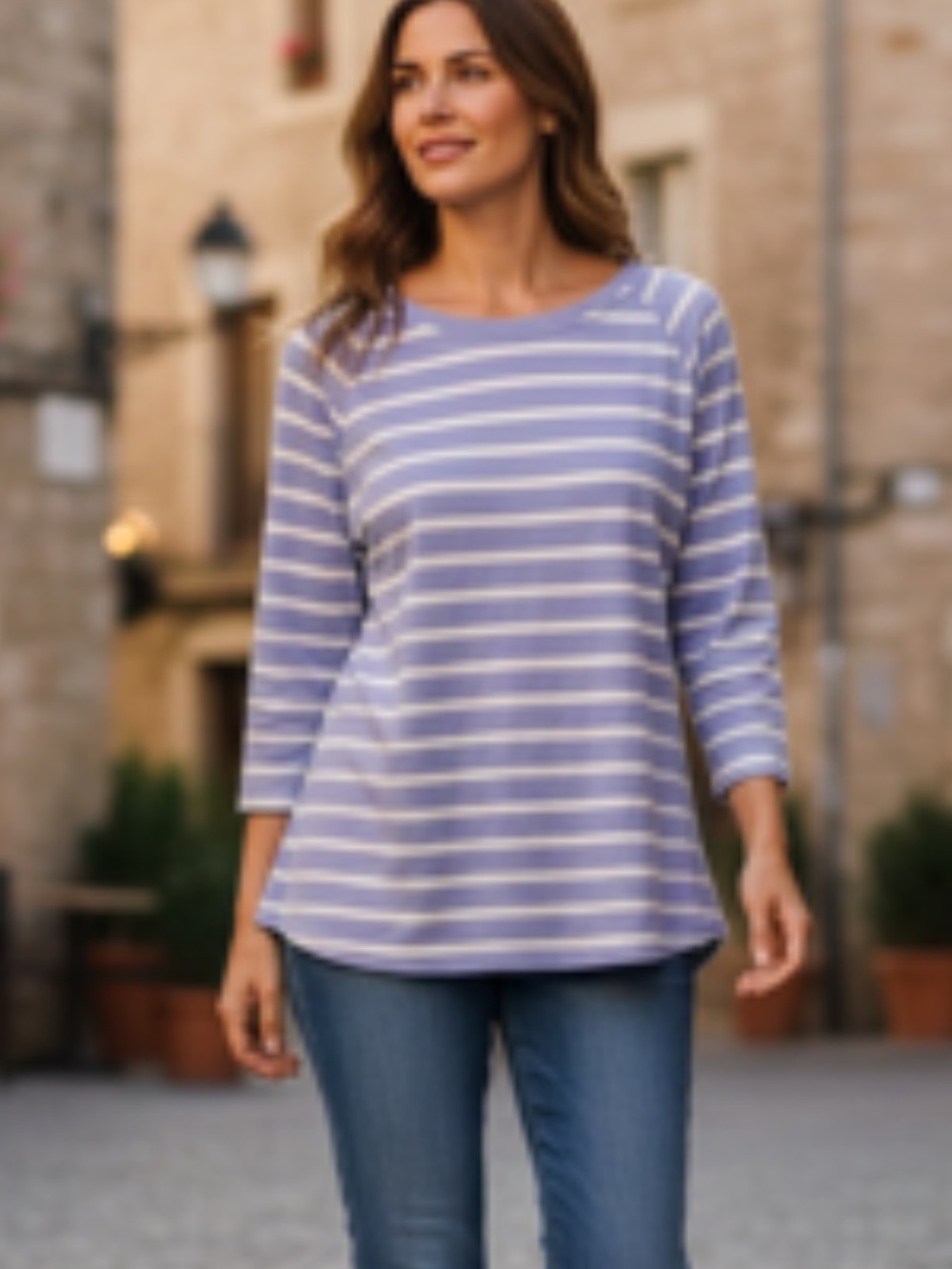 Karen Scott Horizontal Stripe 3/4 Sleeve Relaxed Fit Top Size XL
